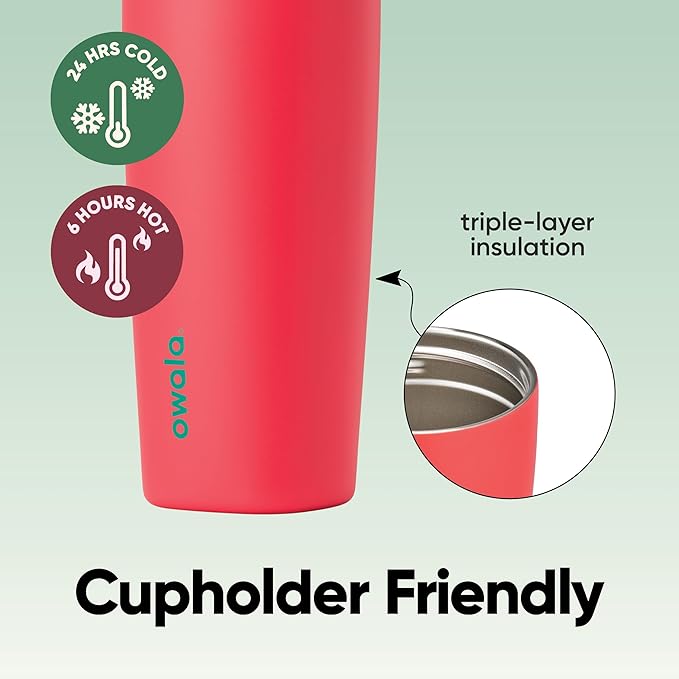 Owala SmoothSip Slider Insulated Stainless Steel Coffee Tumbler, Reusable Iced Coffee Cup, Hot Coffee Travel Mug, BPA Free 20 oz, In Bloom