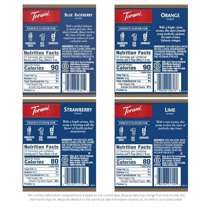 Torani Syrup Variety Pack, Soda Flavors, 25.4 Ounces (Set of 4)