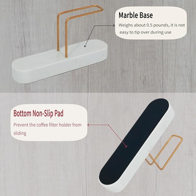 Cone Coffee Filter Holder for Counter, Coffee Filter Storage Container for Cone Paper Filters Size #01 ＆ #02, Marble Base with Non-Slip Pad (White)