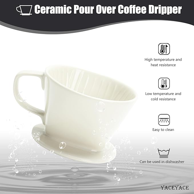Ceramic Pour Over Coffee Dripper, Small Ceramic Pour Over, Off White, 3 Holes, Single, Small Coffee Dripper