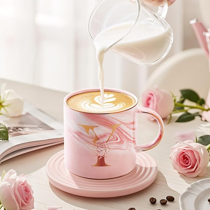 Personalized Gifts for Women Coffee Mug, Initial Customized Gift Monogrammed A-Z Coffee Mug 12 OZ, Christmas Anniversary Birthday Gifts for Women Mom Grandma Friend Sister Wife (Y)