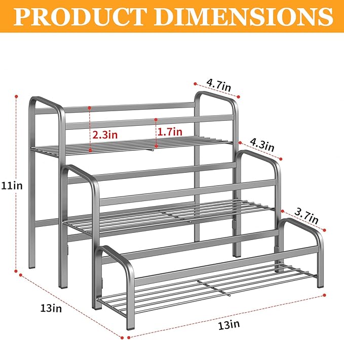Coffee Syrup Organizer 3-Tier, 12 Bottles Capacity Coffee Syrup Rack, Metal Syrup Stand for Spice, Wine, Liquor, Bottle, Coffee Bar Station Racks Magnetic, No Installation, Grey