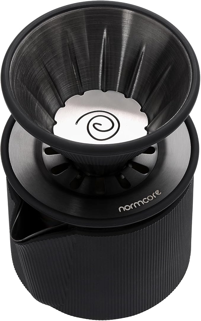 Normcore Travel Pour Over Set, Portable Pour Over Coffee Maker Set, Single Cup Travel Coffee Dripper, Use V60 and Wave Filter Paper Coffee Maker, 304 Stainless Steel, Matte Black Coating