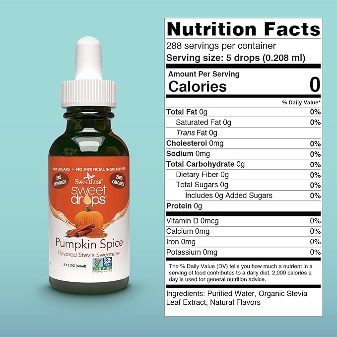 SweetLeaf Sweet Drops - Flavored Stevia Liquid Sweetener, Organic Stevia Extract, Zero Calories, Gluten Free, Keto Friendly, Non GMO, Natural Flavor - Pumpkin Spice, 2 Fl Oz (Pack of 1)