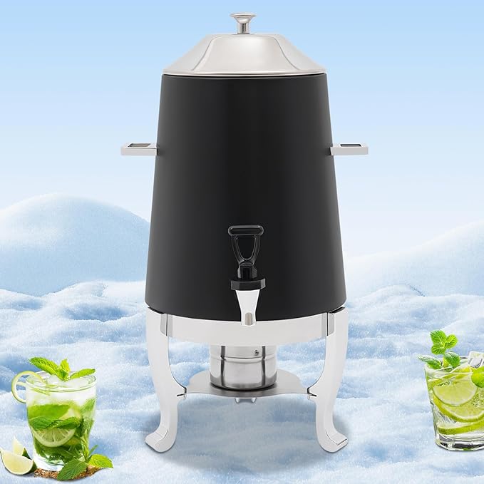 Stainless Steel Beverage Dispensers, Drink Dispenser with Fuel Holder & Base & Stainless Steel Faucet 3.4Gal Hot Beverage Dispenser, Commercial Coffee Urn for Hotels, Canteens（Silver, Black）