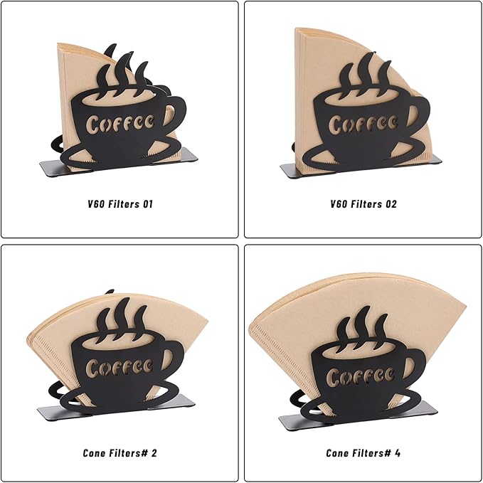 ELLDOO Coffee Filter Holder, Metal Wall Mounted Cone Coffee Filter Storage, Pour Over Coffee Filter Stand Paper Dispenser Rack for Cafe Kitchen Office, Art Decor Coffee Station Accessories