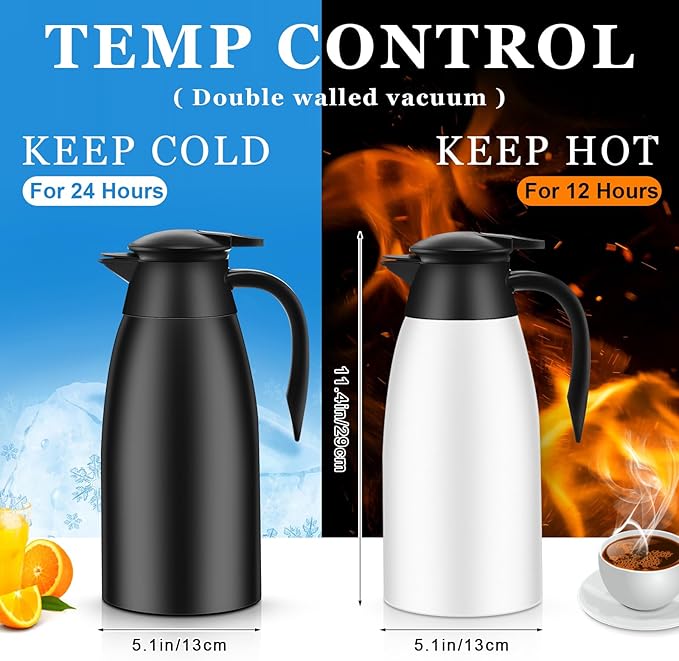 Norme 2 Pcs Thermal Coffee Carafe Insulated Stainless Steel Coffee Carafe for Hot Liquid Vacuum Thermal Pot Creamer Pitcher Dispenser with Brushes Keeping Hot Water Milk(Black, White)