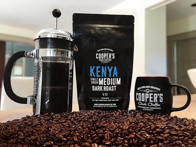 Kenya AA Medium Dark Roast Coffee Beans, Single Origin Whole Bean Coffee, Full Bodied Gourmet Coffee - 12 oz Bag (Pack of 2)