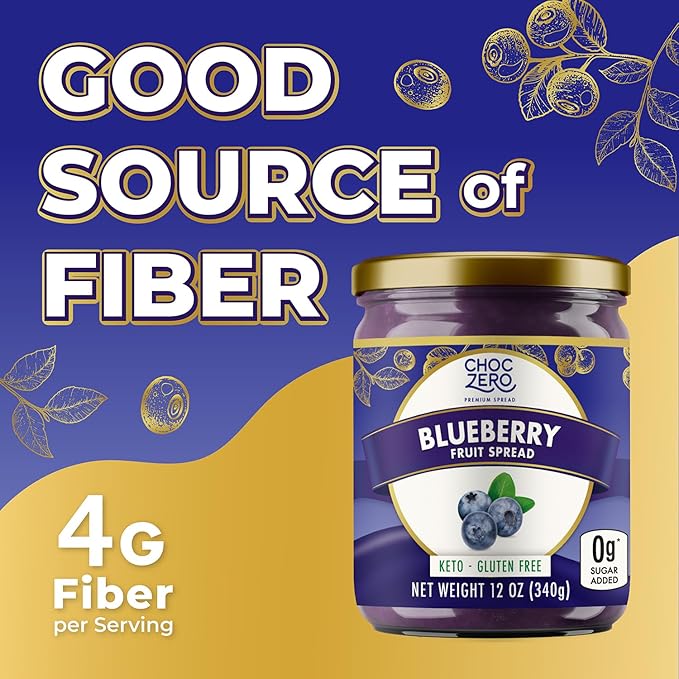 ChocZero Keto Blueberry Fruit Spread, No Added Sugar, Low Carb, All Natural Jam, Sweetened with Monk Fruit (1 jar, 12 oz)