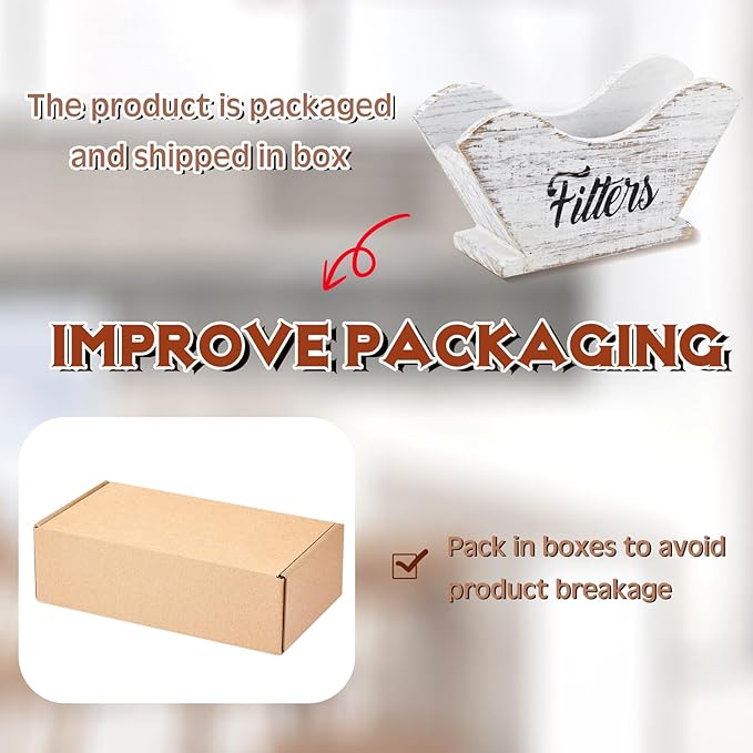 Juexica Farmhouse Cone Coffee Filter Holder Storage number 4 Rustic Wood Holder Organizer Counter Mount for Square Cone Shaped Flat Bottomed Paper(White)