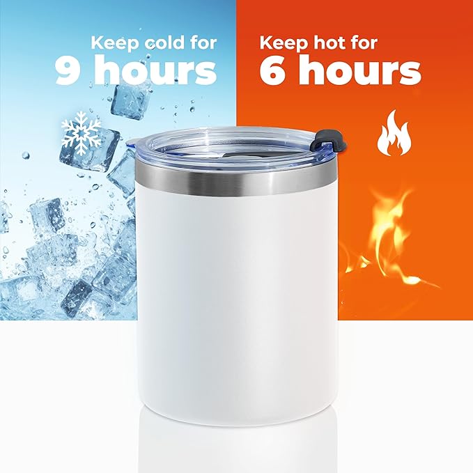 MEWAY 12oz/8Pack Coffee Mug With Lid, Insulated Stainless Steel Reusable Coffee Cup, Double Wall Durable Coffee Mug, Powder Coate，For Coffee, Beer, Home, Office(White,8 Pack)