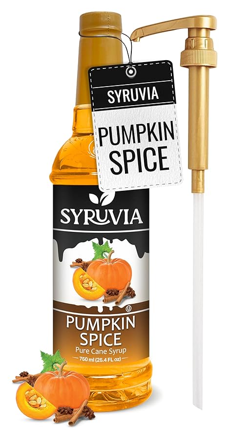 Syruvia Pumpkin Spice Coffee Syrup, Flavored Syrup for Drinks, Lattes, and Desserts – 25.4 fl oz, With Pump