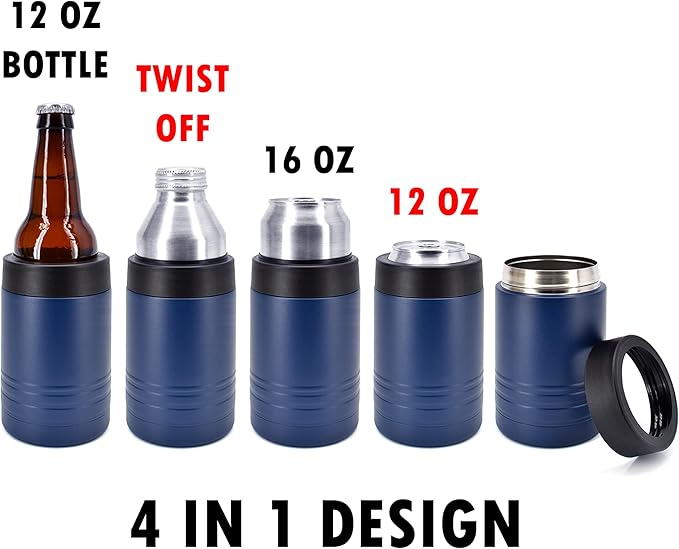 Clear Water Home Goods - 12 oz Stainless Steel Double Wall Vacuum Insulated Can or Bottle Beverage Cooler - Powder Coated Navy Blue - 6 Pack