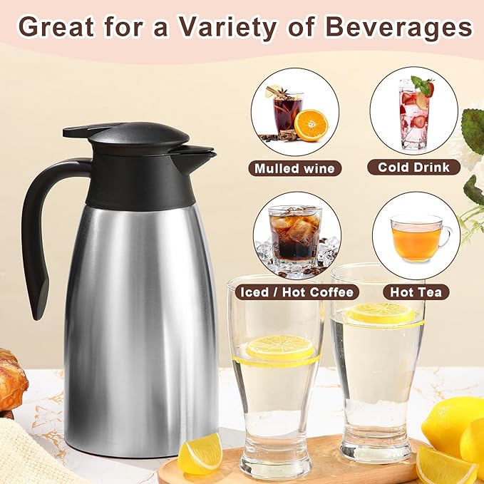 Norme 2 Pcs Thermal Coffee Carafe Insulated Stainless Steel Coffee Carafe for Hot Liquid Vacuum Thermal Pot Creamer Pitcher Dispenser with Brushes Keeping Hot Water Milk(Silver,51 oz)