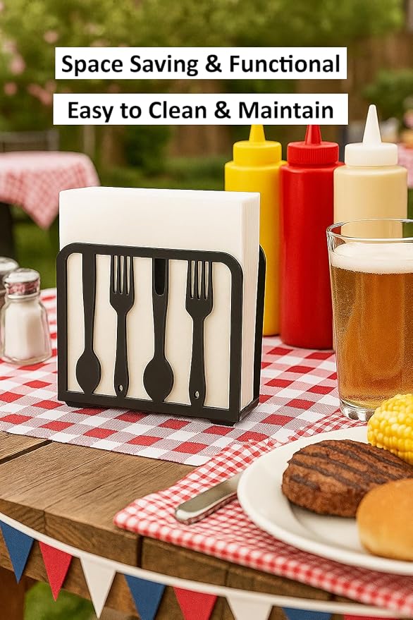 Modern Metal Napkin Holder for Kitchen & Dining Table – black large high end napkin holder for Everyday & Cocktail Napkins – Farmhouse & Restaurant Style - Set 2