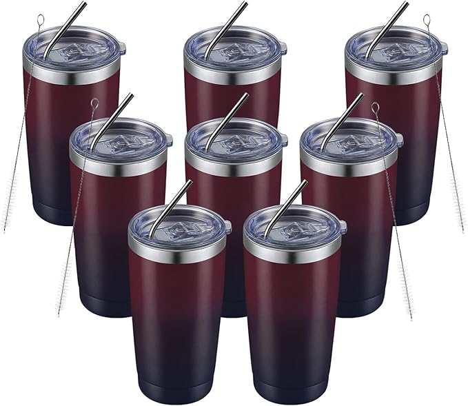 COMOOO 20oz Stainless Steel Tumbler Bulk with Lid and Straw Insulated Coffee Tumbler Cup Double Wall Vacuum Travel Mug for Cold Drinks and Hot Beverage (Mystery Moon,8 Pack)