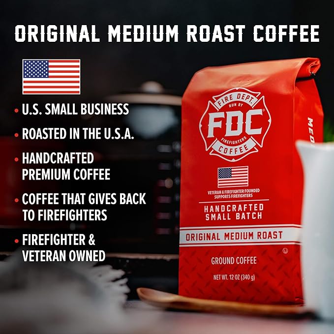 Fire Department Coffee - Gives Back to Firefighters - Balanced & Smooth Original Medium Roast Coffee Beans - Roasted in the USA - Veteran Owned -12 oz