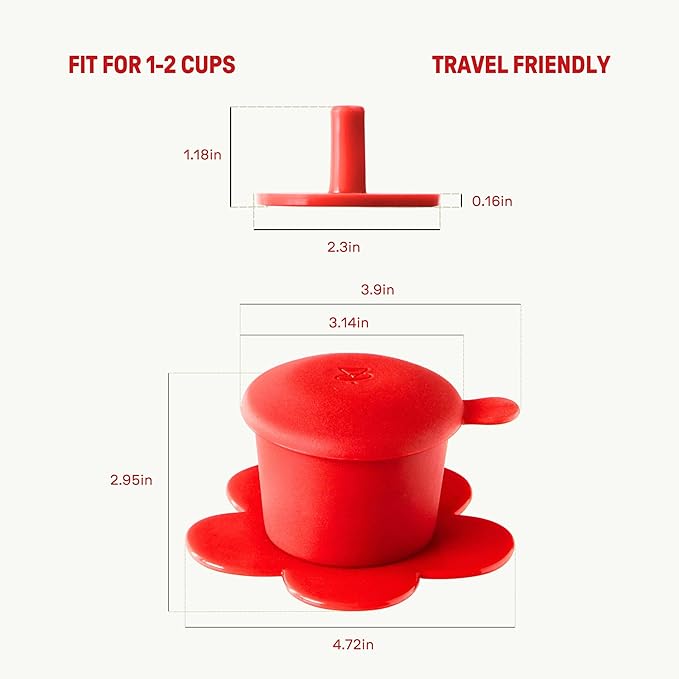 PHINOI Pour Over Coffee Dripper - Vietnamese Phin Filter – Single Cup Coffee Maker 1-2 Cup with Flower Design – Plastic Reusable Coffee Filter for Manual Brewing, Travel Friendly (Red)