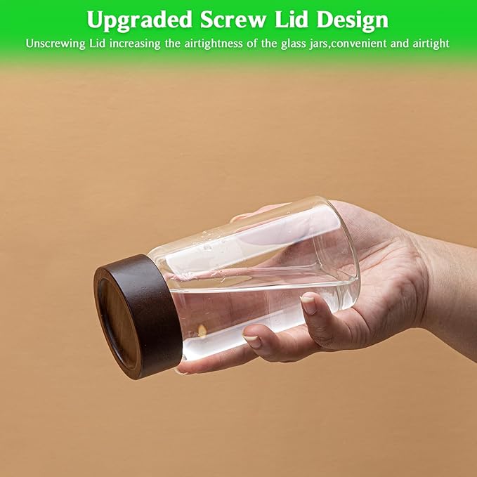 Large Glass Coffee Jars, Round Storage Canister with Wooden Lid Clear Glass Food Jar for Pantry Sugar Tea Coffee Bean Spice Nuts Cookies Bath Salts (4×250ml(8.4oz))