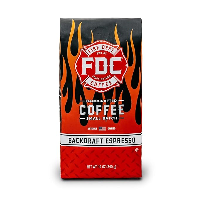 Fire Department Coffee - Gives Back to Firefighters - Backdraft Espresso Ground Coffee - Smooth & Rich - Roasted in the USA - Handcrafted with Premium Coffee Beans - Veteran Owned - 12 oz