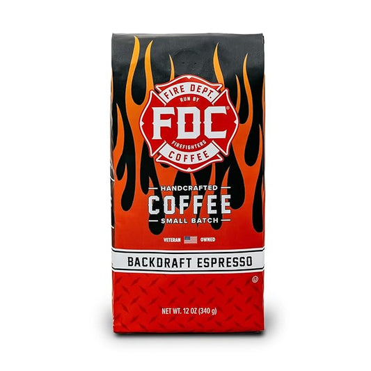 Fire Department Coffee - Gives Back to Firefighters - Backdraft Espresso Ground Coffee - Smooth & Rich - Roasted in the USA - Handcrafted with Premium Coffee Beans - Veteran Owned - 12 oz