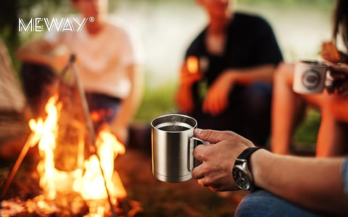 MEWAY 12oz Coffee Mug With Handle 8 Pack Bulk,Stainless Steel Insulated Travel Tumblers With Sliding Lid,Double Wall Vacuum Camping Cup for Hot & Cold Drinks Tea (Sliver,Set of 8)