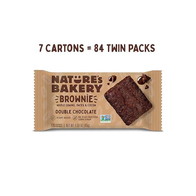 Nature’s Bakery Double Chocolate Brownie Bars, Whole Grains, Dates, and Cocoa, Plant Based, Dairy-Free, Snack Bar, 7 boxes with 12 twin packs
