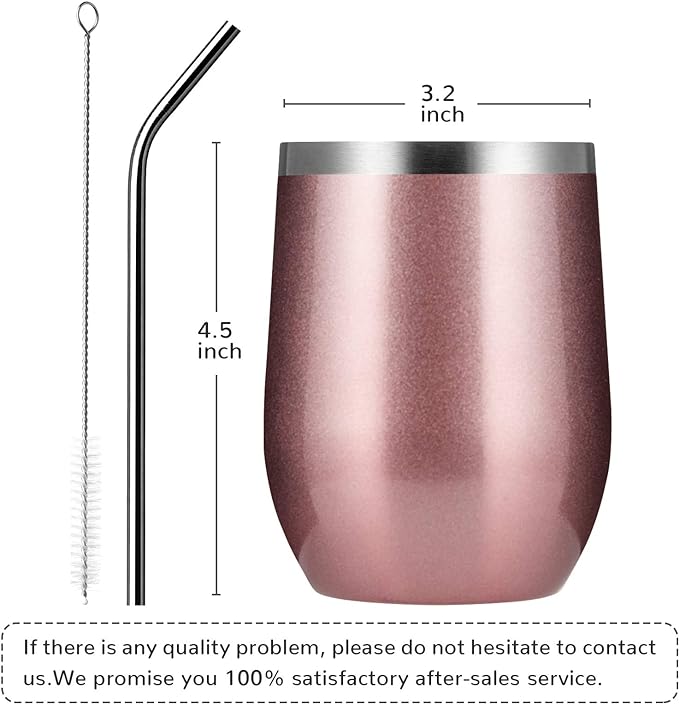 MEWAY 12oz/12 Pack Wine Tumbler Glasses with Lid -Double Wall Vacuum Stainless Steel Travel Tumbler Mug,Stemless Insulated Wine Cup for,Coffee,Cocktails,Gifts (Rose gold,Set of 12)