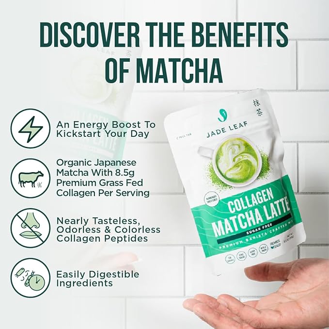 Jade Leaf Matcha Café Style Collagen Matcha Latte Green Tea Powder, Unsweetened, Sugar Free, Premium Barista Crafted Mix, Authentically Japanese, 15 Servings (5.3 Ounces)