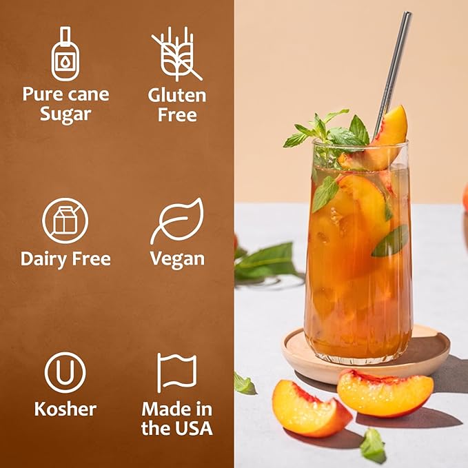 Syruvia Peach Syrup, Flavored Syrup for Drinks, Cocktails, Lemonades, Iced Teas, and Desserts – 25.4 fl oz, With Pump