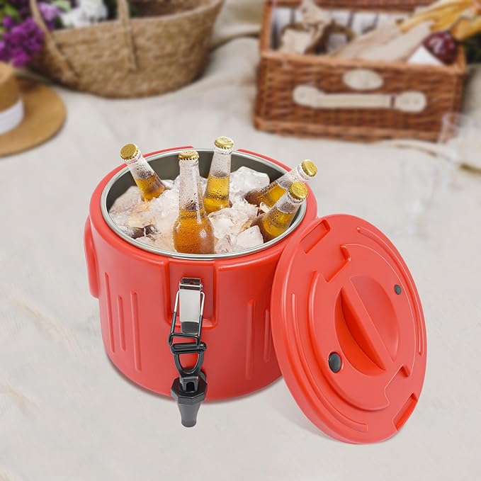Insulated Beverage Dispenser - 10.5Qt Stainless Steel Hot and Cold Beverage Server with Spigot Handle, Commercial Thermal Container for Water Coffee Drink Catering Restaurant