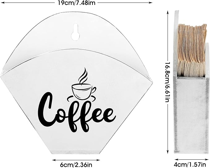 Cone Coffee Filter Holder Farmhouse Filter Storage Container Wall-mount Vintage Paper Holder Coffee Bar Accessories(White)
