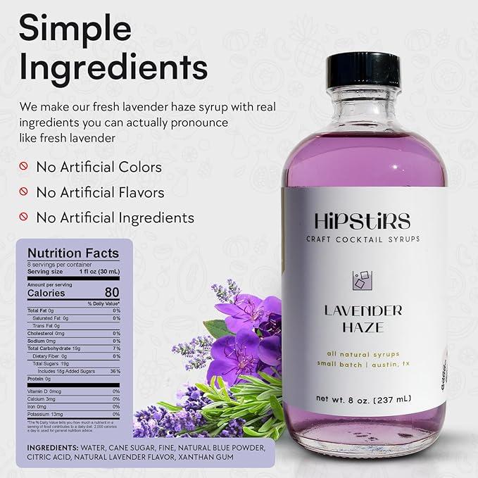 HipStirs Lavender Haze Syrup - Real Ingredients are in our Luxurious Lavender Syrup for Drinks - Using Natural Flavoring to keep your Cocktails Non-GMO, Gluten Free & Vegan (8 oz)