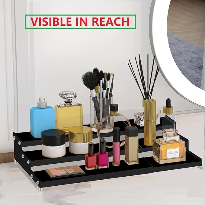 Spice Rack Organizer for Cabinet, 3 Tier Expandable Spices Storage, Great for Kitchen Cabinets, Cupboard,Pantry and Countertop More 2 Packs/Black