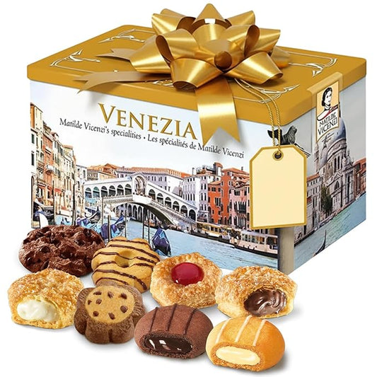 Matilde Vicenzi Venezia Cookie Gift Tin - Italian Pastries & Cookies in Individually Wrapped Trays - Gourmet Gifts For Thanksgiving & Christmas - Assorted Cookies in Italian Design Tin 32.5oz (920g)