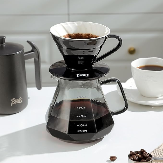 Bincoo Pour Over Coffee Dripper-Ceramic Coffee Dripper Pour Over Cone Coffee Maker Size 01,Portable Coffee Maker For for Home, Cafe, Restaurants (Black)