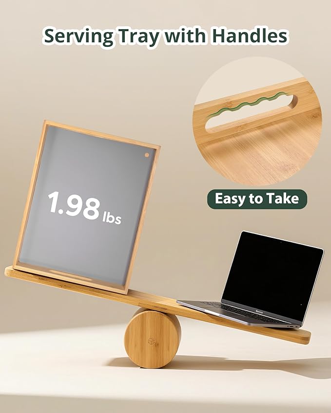 Bamboo Serving Tray with Handle, Breakfast in Bed Tray with Removable Silicone Mat, for Pantry Living Room Bathroom Tea Bar
