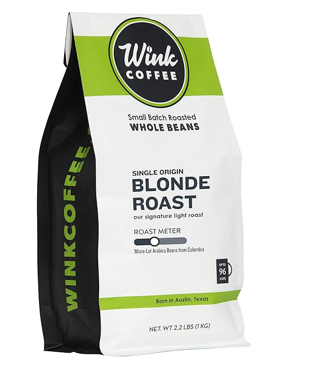 Wink Coffee Blonde Roast, Light Roast Whole Bean Coffee, Large 2.2 lb bag, Single Origin Colombian Arabica Beans, Small-Batch, Smooth, Sustainably Sourced