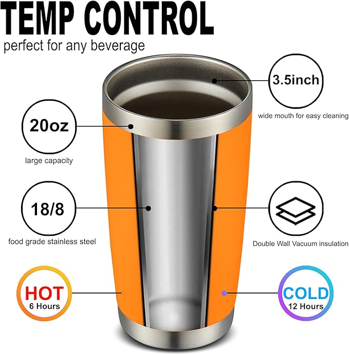 COMOOO 20oz Tumbler Bulk Double Wall Vacuum Insulated Travel Mug, Stainless Steel Tumbler with Lid and Straw Durable Powder Coated Insulated Coffee Cup for Cold & Hot Drinks (Orange, 4 pack