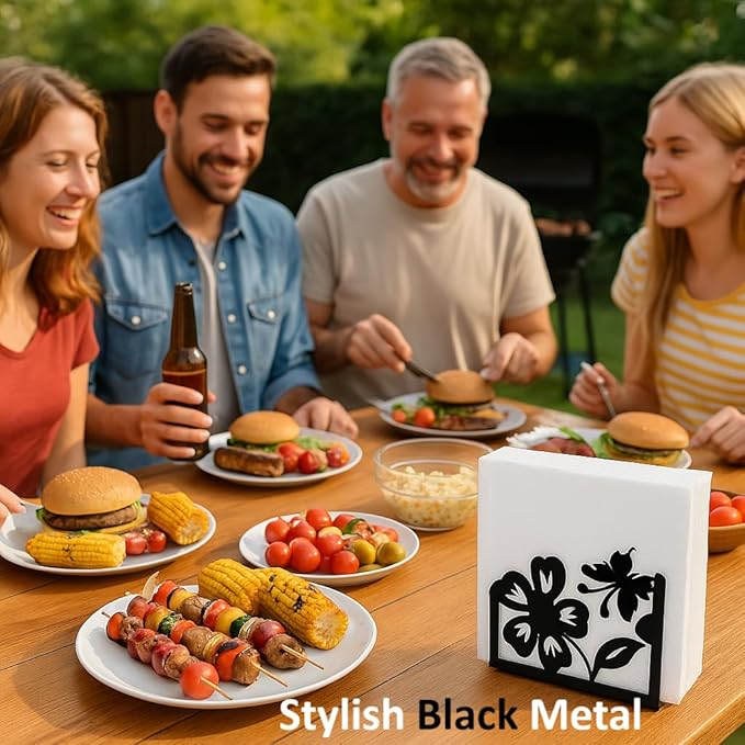 Butterfly napkin holder Set – 2 Pack Black metal napkin holder in the shape of a flower & Coffee filter holder for Kitchen, Dining & Coffee Bar – Fits Everyday, Cocktail Napkins & Filters Size 2 & 4