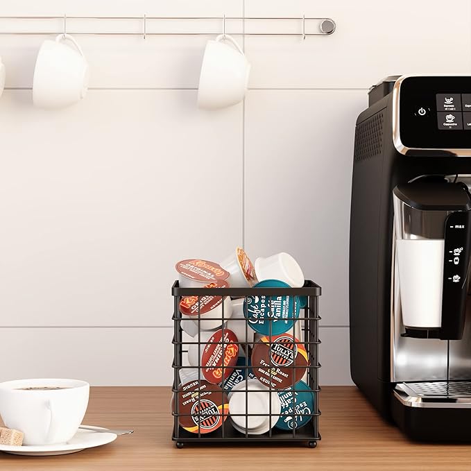 Coffee Pod Holder Organizer, K Cup Holder for Counter K pod Container, Creamer Holder, Coffee Bar Accessories Basket Black