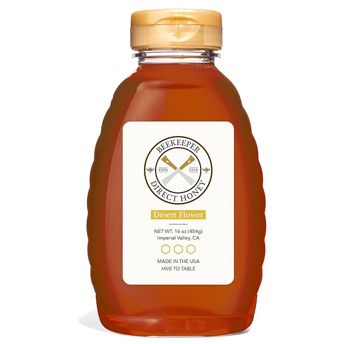 Beekeeper Direct Raw Unfiltered Honey - Real Raw Desert Flower Honey - All Natural Non-GMO Pure Gourmet Honey - Local California Sonora Desert Blossom Honey (1lbs Squeeze Bottle)