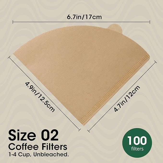 V60 Coffee Filters 02, ONIOU Unbleached Size 02 Cone Coffee Filters, 100 Count Natural Brown Pour Over Paper Filters for Hario V60 & Others 1–4 Cup Coffee Dripper - Package May Vary