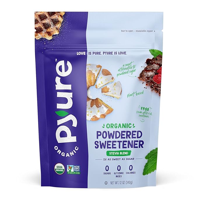 Pyure Organic Powdered Sweetener | Sugar-Free Confectioners Sugar Substitute for Baking | Keto, Gluten-Free, Zero Calorie, Zero Carb, Plant-Based Stevia Blend | 12 oz