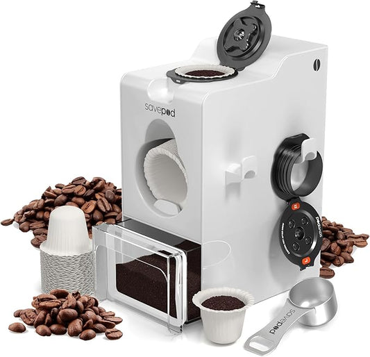 SavePod Coffee Pod Maker with Reusable Coffee Pods, Compatible with Keurig and K-Cup Coffee Machines, Smart, Easy to Use & Convenient (White)