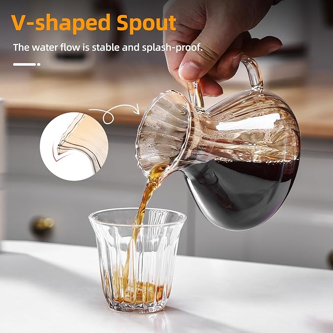 Bincoo Pour Over Coffee Maker Set,650ML Borosilicate Glass Carafe with Coffee Driper&50pcs Paper Filter,Glass Coffee Maker for Home Café Restaurant(Champagne)