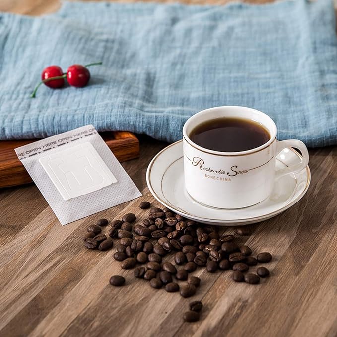 100 Pcs Premium Coffee Filter Paper Bags Disposable Single Serve Drip Coffee Bags with Hanging Ears, Fast Brewing, Mess-Free Design for Travel, Camping, Home & Office Use