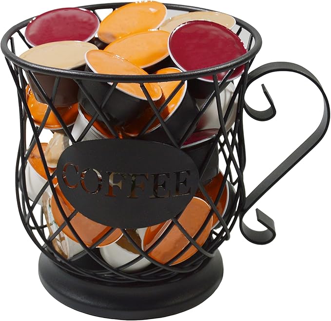 Coffee Pod Holder Mug Shape Multi Use K Cup Holder Coffee Station organizer Storage Wire Basket Food Storage for Counter Coffee Bar Black