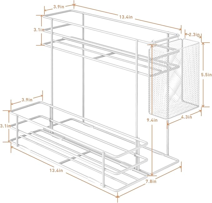 OVICAR Coffee Syrup Organizer Rack - 8 Bottle Holder Stand for Coffee Bar & Station Accessories, 2 Tiers Countertop Storage for Syrup & Wine Dressing, White