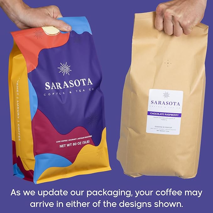 Sarasota Coffee Whole Bean Chocolate Raspberry | Medium Roast Gourmet Flavored Coffee Beans | Low Acid, Mold Free, Specialty Grade Bulk Coffee Beans | 5lb (80 oz)